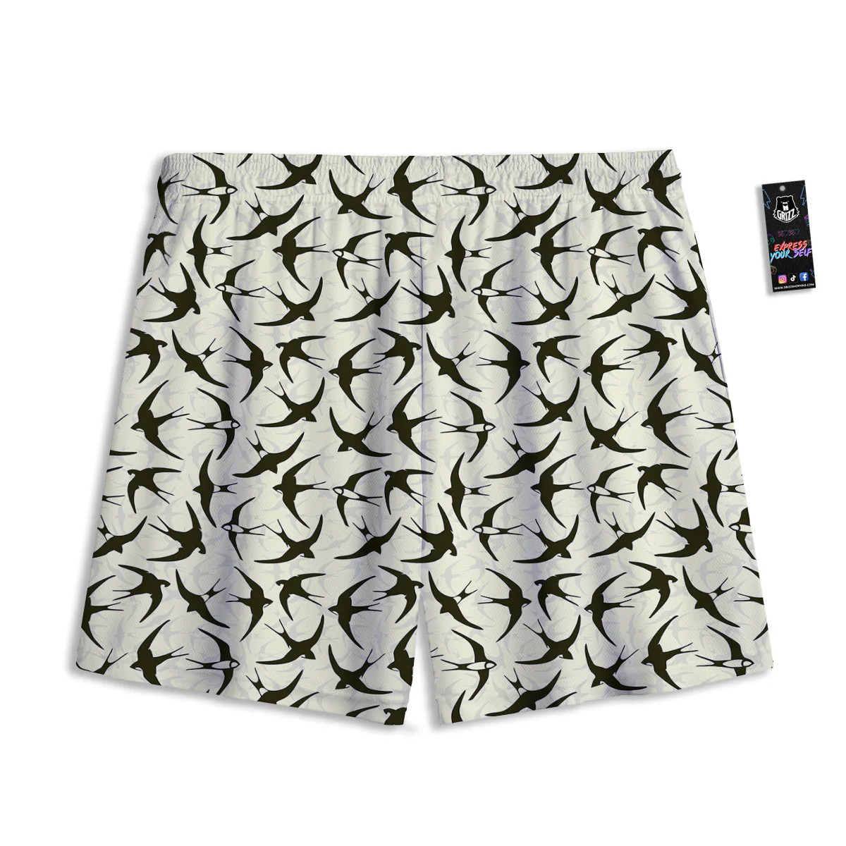 Black Swallow Vintage Print Pattern Mesh Shorts - Image 2