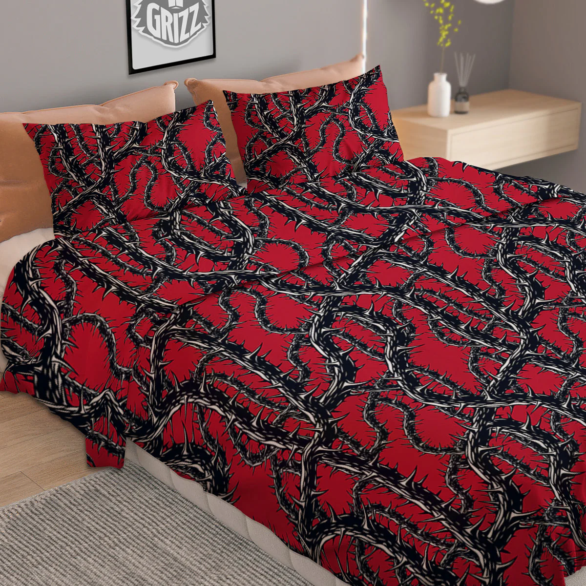 Black Thorns Horror Print Pattern Duvet Cover Bedding Set - Image 2