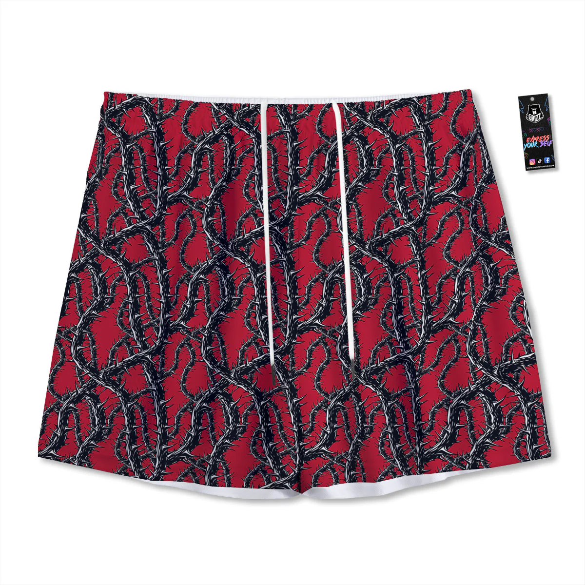 Black Thorns Horror Print Pattern Mesh Shorts