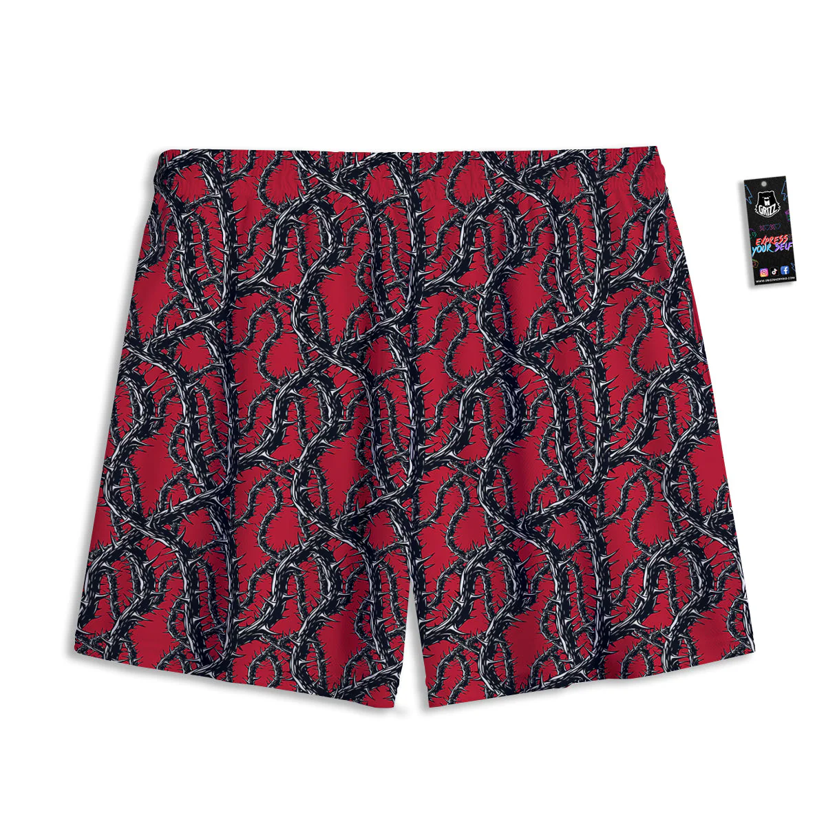 Black Thorns Horror Print Pattern Mesh Shorts - Image 2