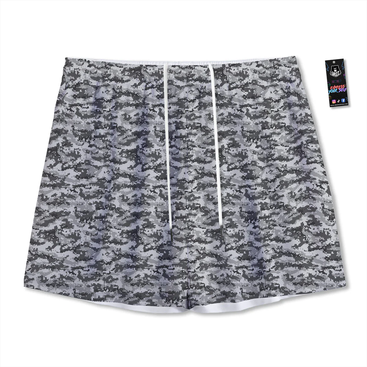 Black White And Grey Digital Camo Print Mesh Shorts