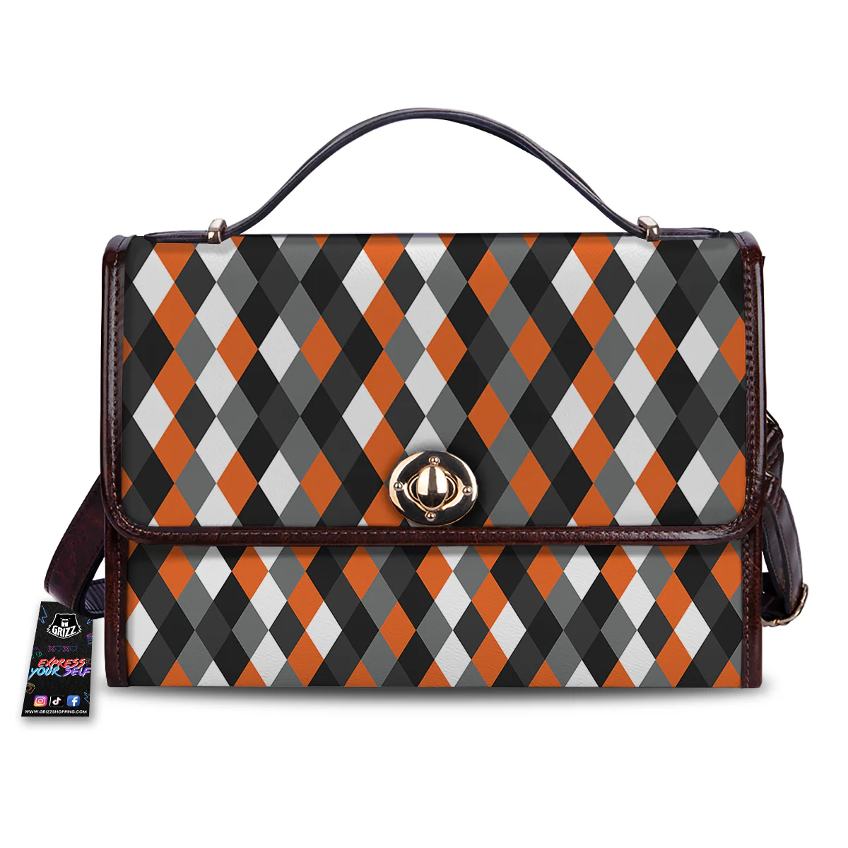 Black White And Orange Harlequin Print Pattern Women's Satchel Bag
