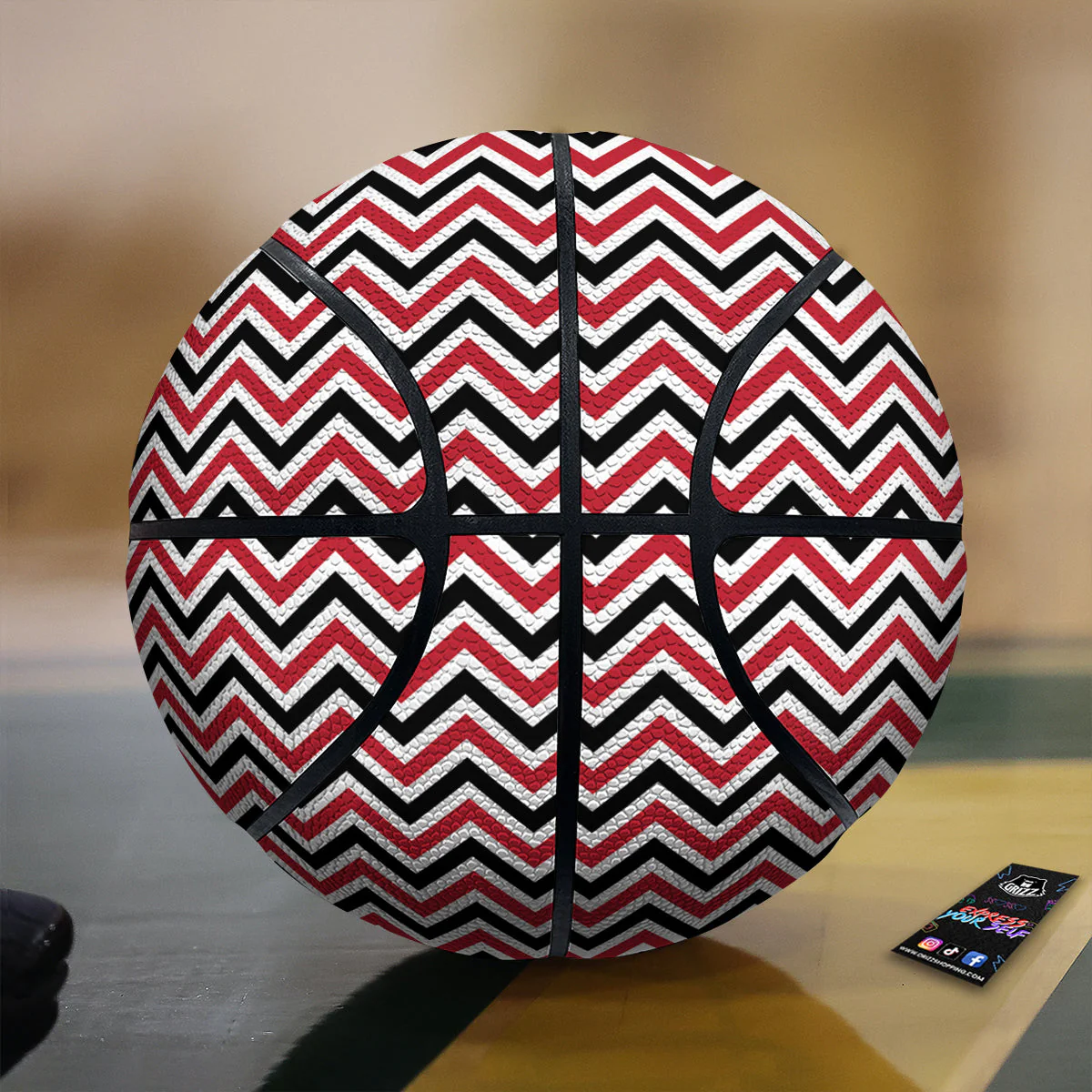 Black White And Red Chevron Print Pattern Basketball