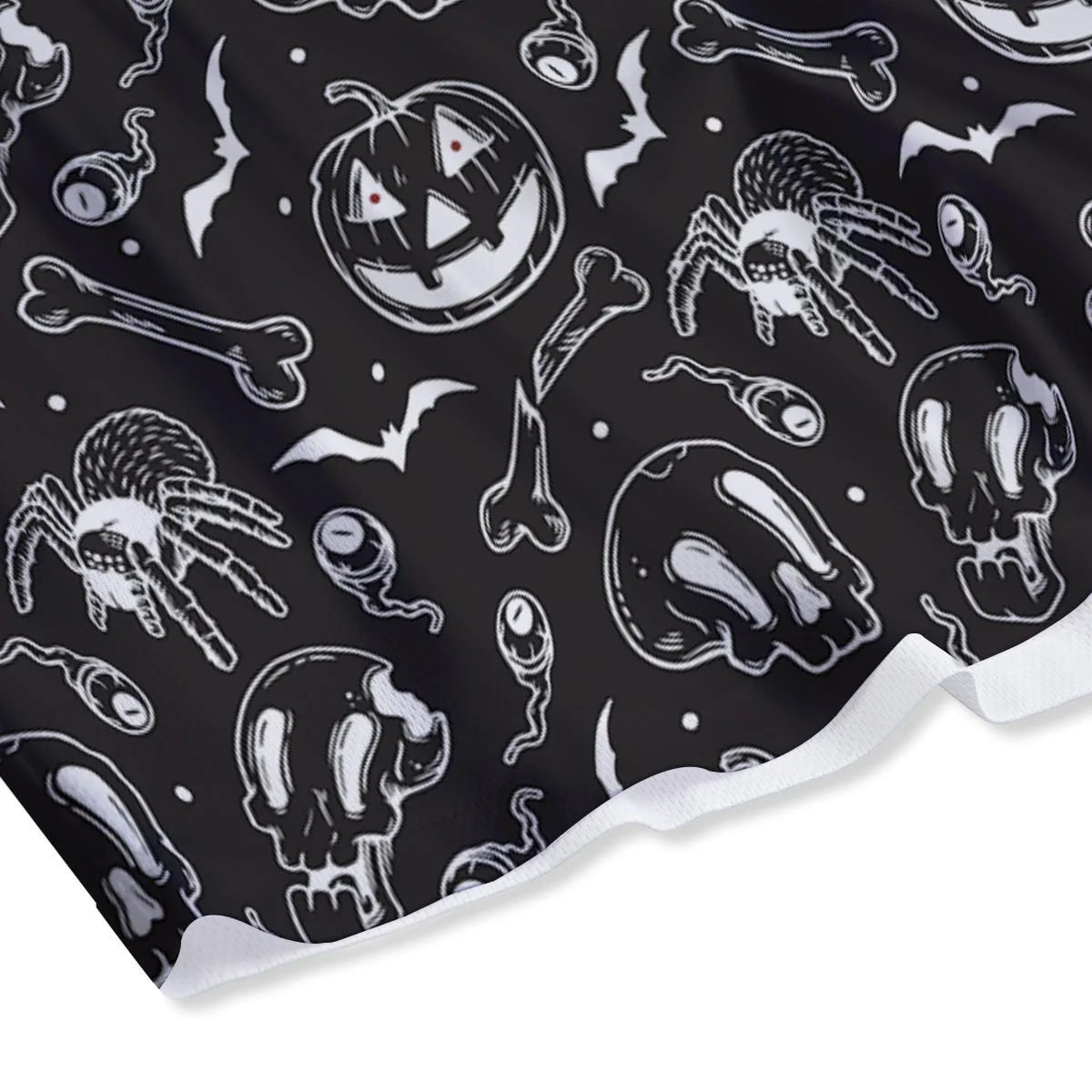 Black White Handdrawn Skull And Spider Print Pattern Mesh Shorts - Image 4
