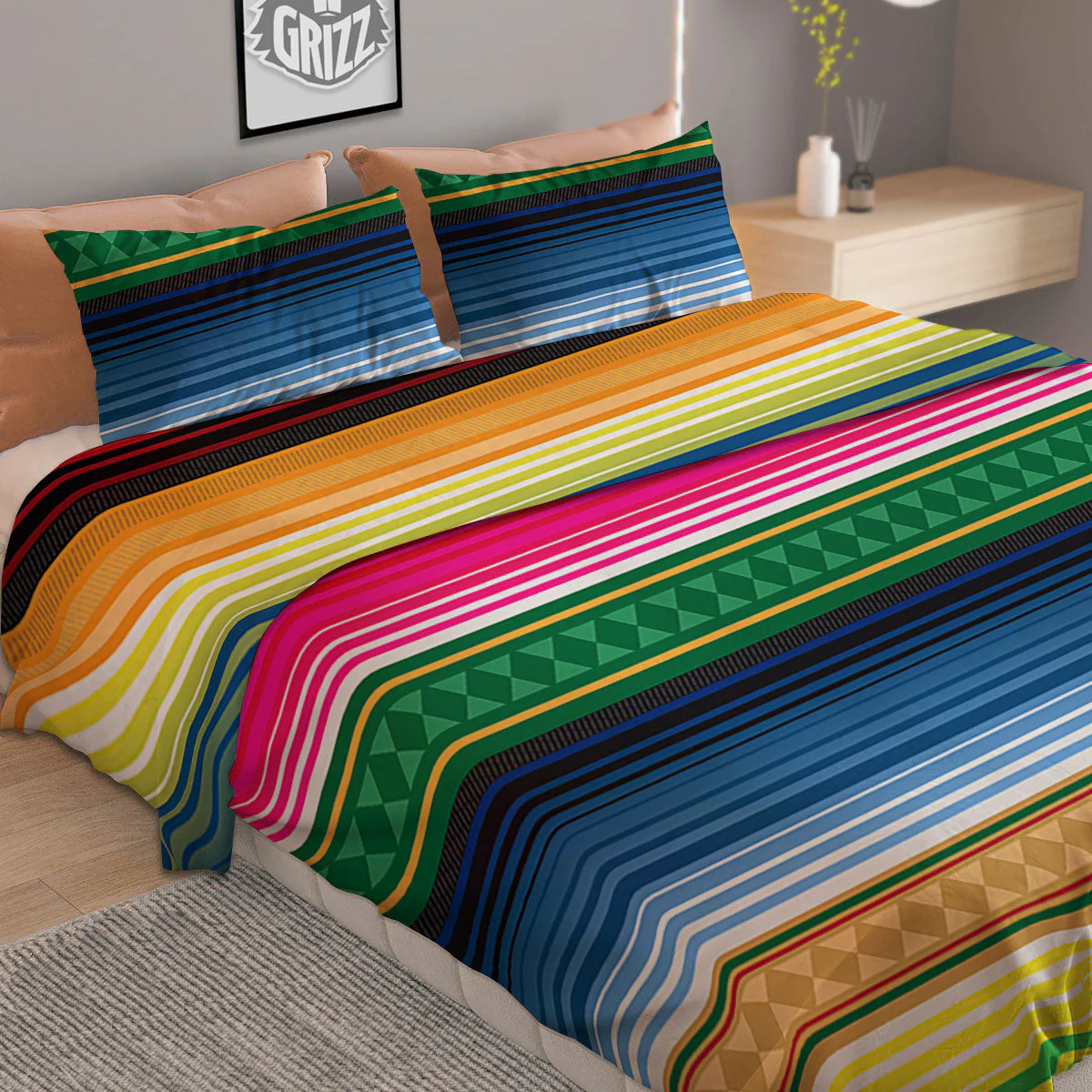 Blanket Mexican Striped Print Pattern Duvet Cover Bedding Set - Image 2