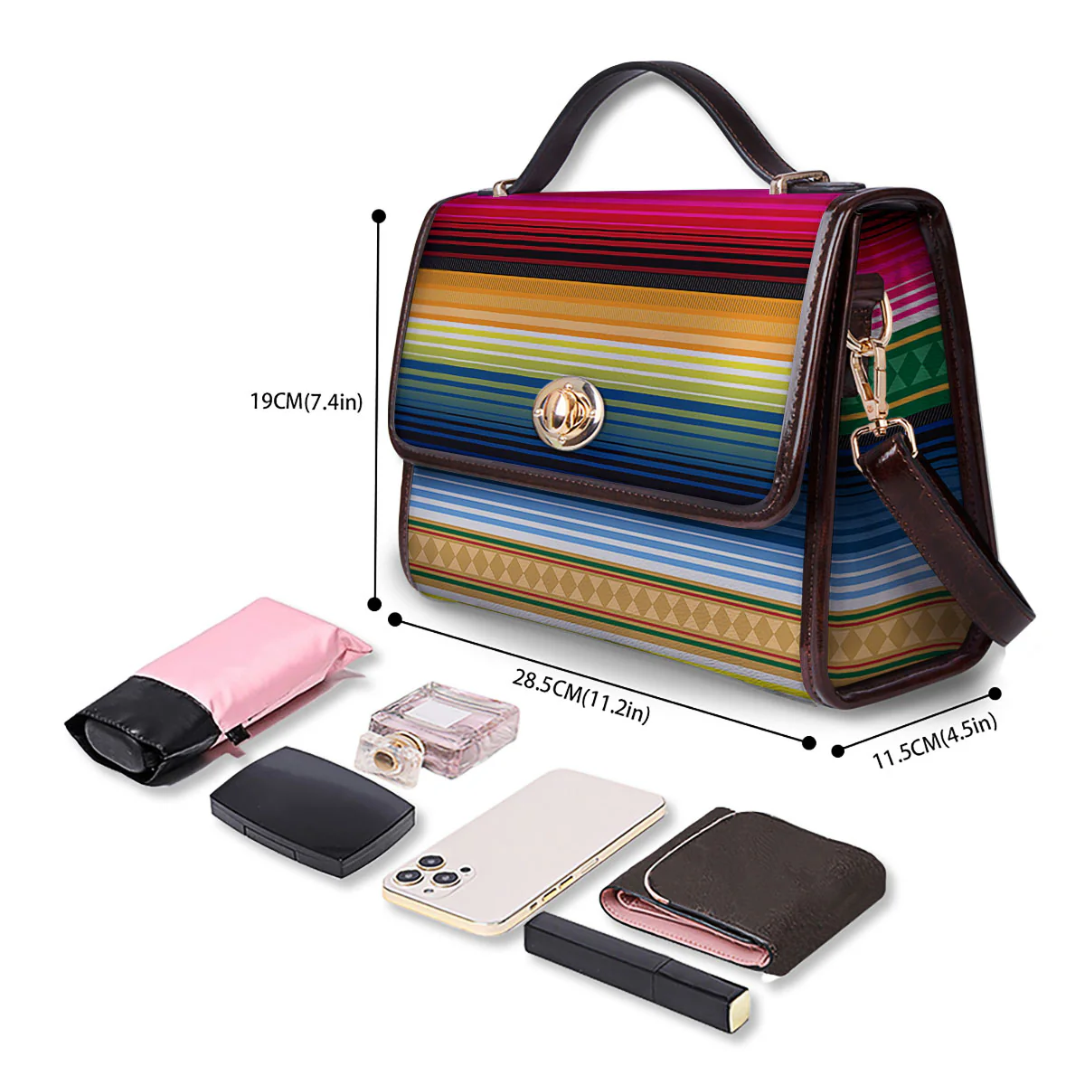 Blanket Mexican Striped Print Pattern Women's Satchel Bag - Image 4