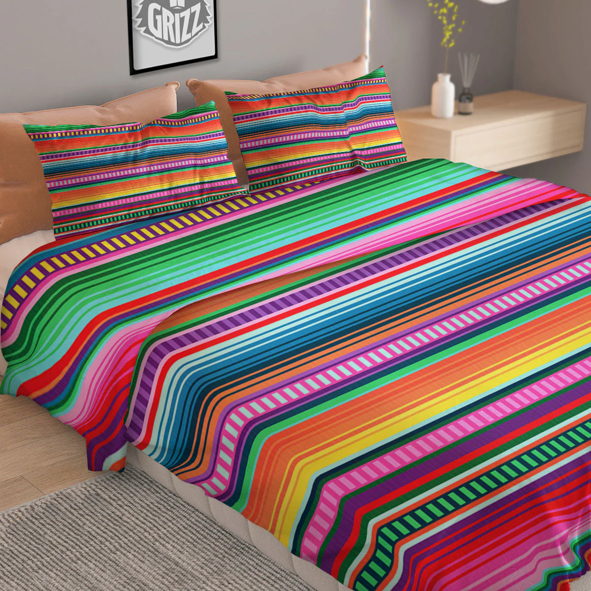 Blanket Stripe Ethnic Serape Print Duvet Cover Bedding Set - Image 2