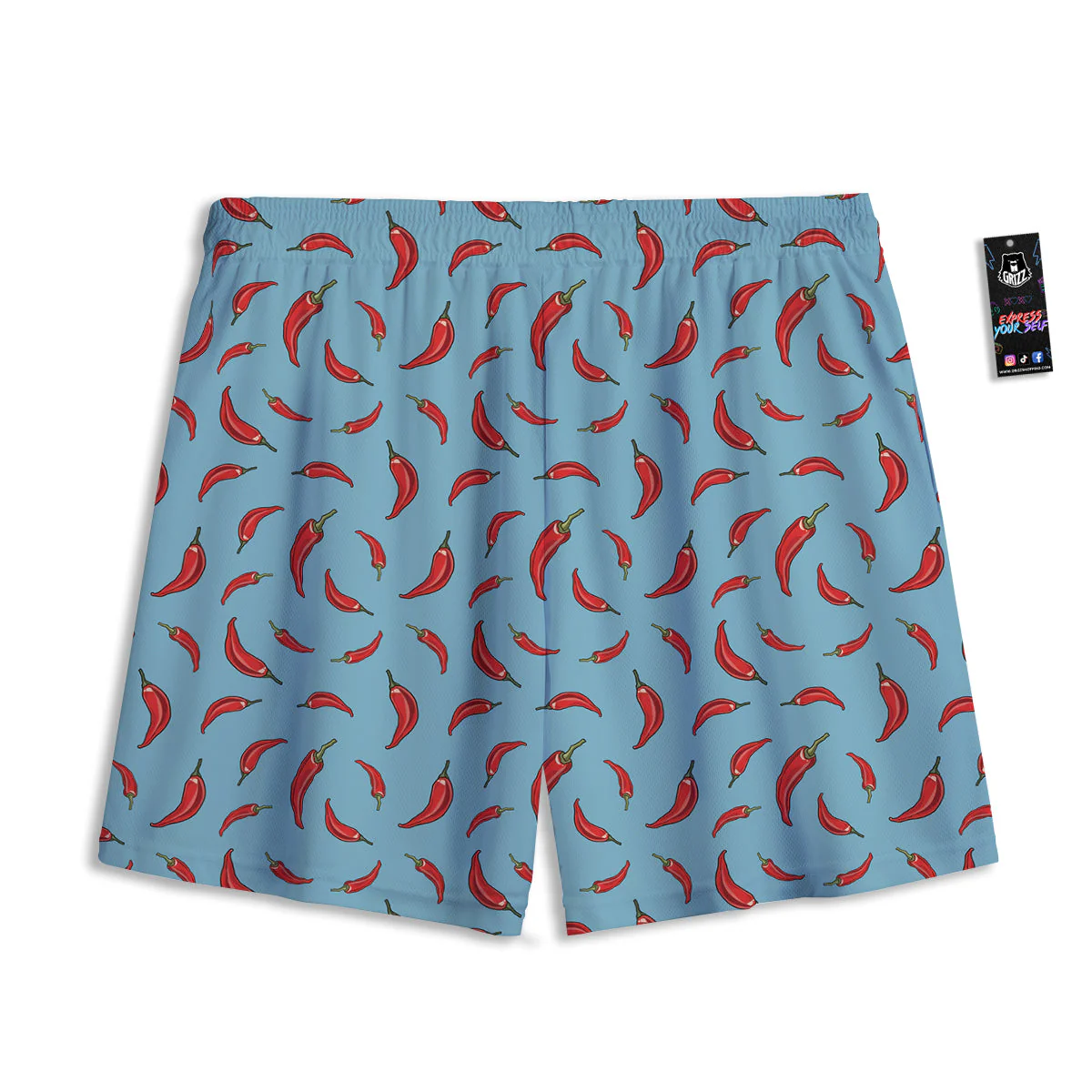 Blue And Chili Pepper Print Pattern Mesh Shorts - Image 2