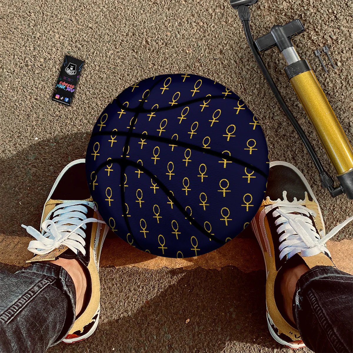 Blue And Gold Ankh Print Pattern Basketball - Image 2