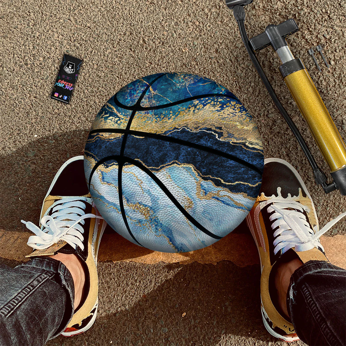 Blue And Gold Marble Print Basketball - Image 2