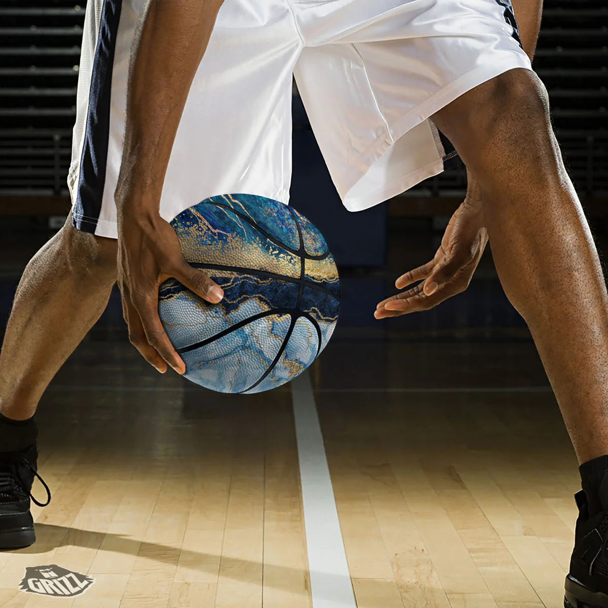 Blue And Gold Marble Print Basketball - Image 3