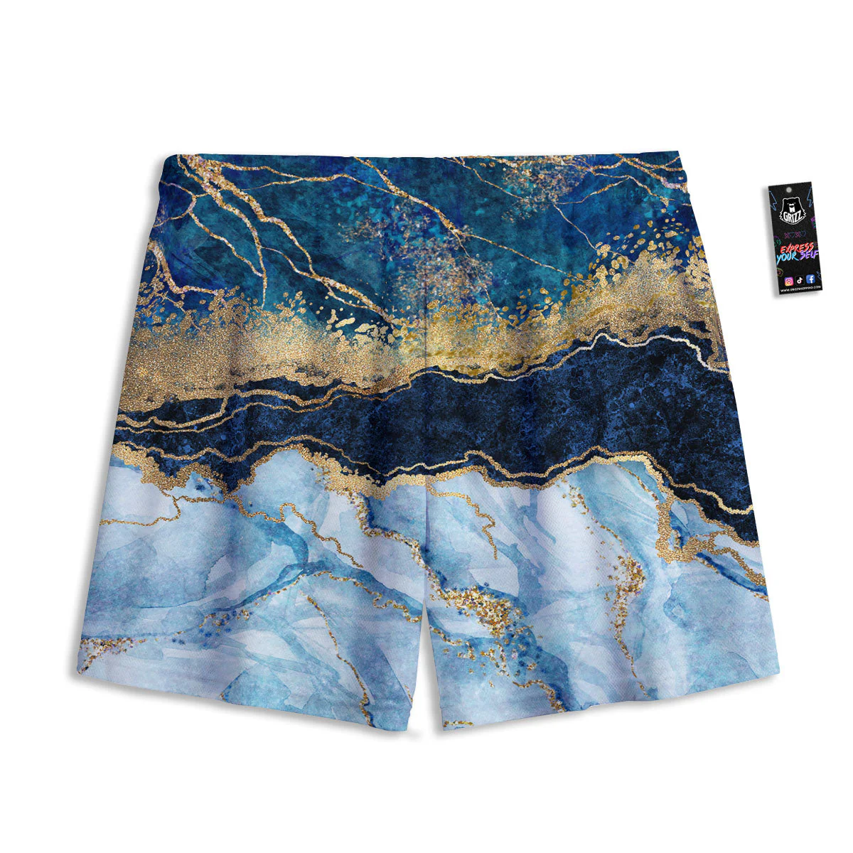 Blue And Gold Marble Print Mesh Shorts - Image 2