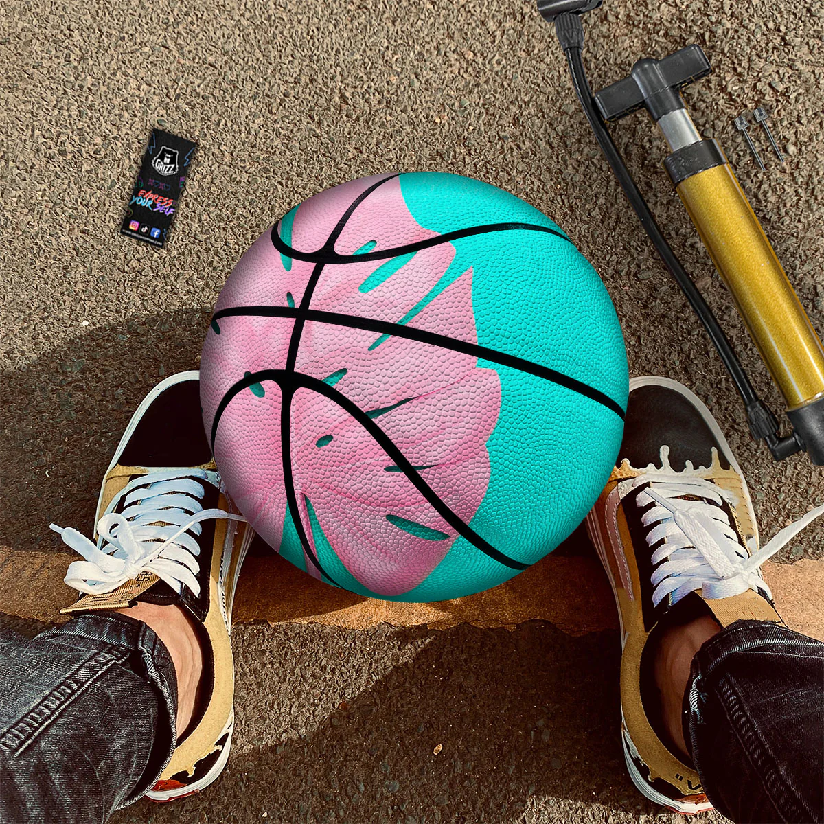 Blue And Pink Tropical Palm Leaf Print Basketball - Image 2