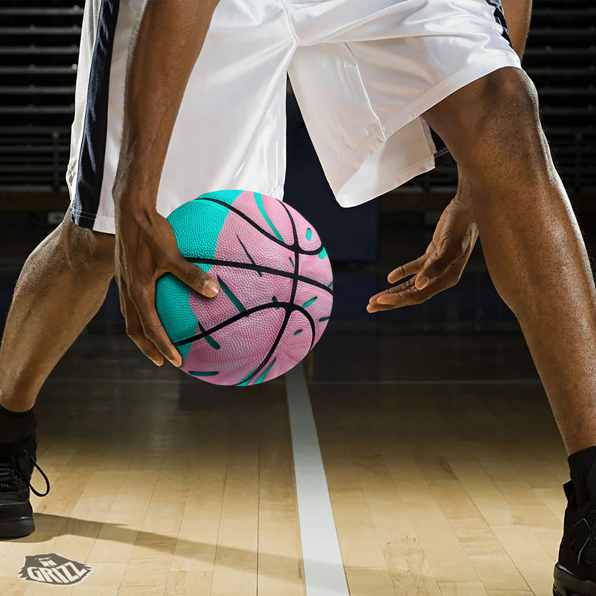 Blue And Pink Tropical Palm Leaf Print Basketball - Image 3