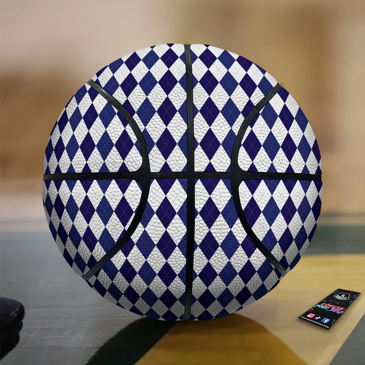 Blue And White Navy Argyle Print Pattern Basketball