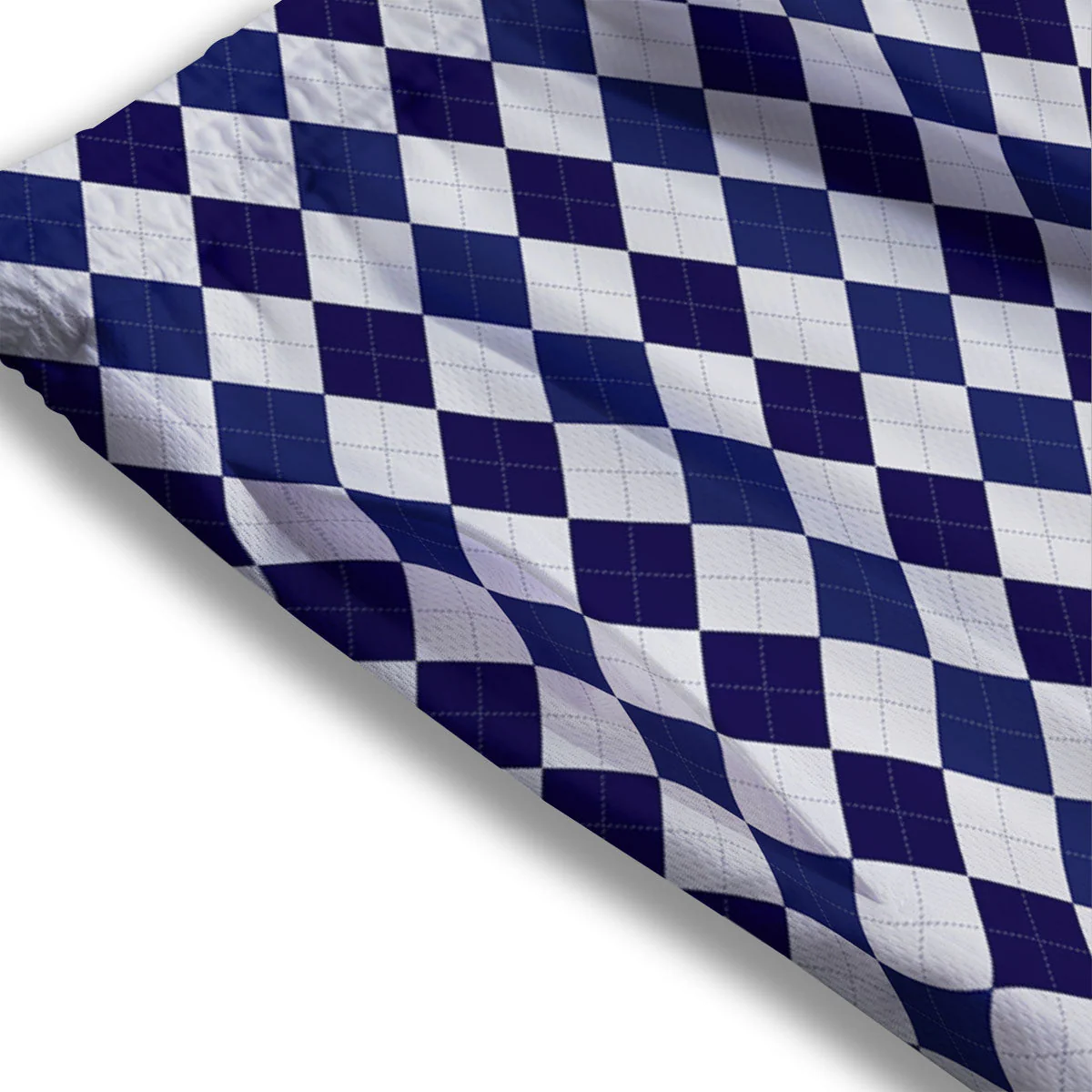 Blue And White Navy Argyle Print Pattern Mesh Shorts - Image 3