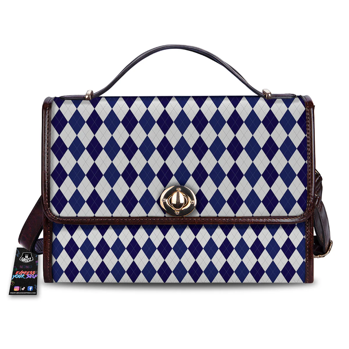 Blue And White Navy Argyle Print Pattern Women's Satchel Bag