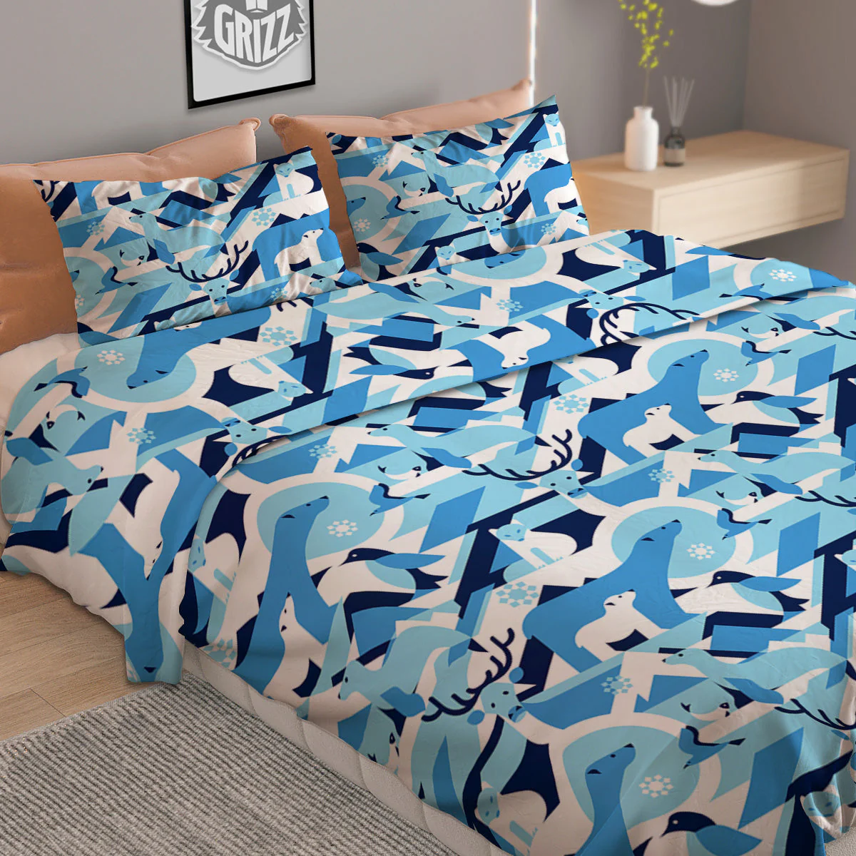 Blue Arctic Animals Print Pattern Duvet Cover Bedding Set - Image 2