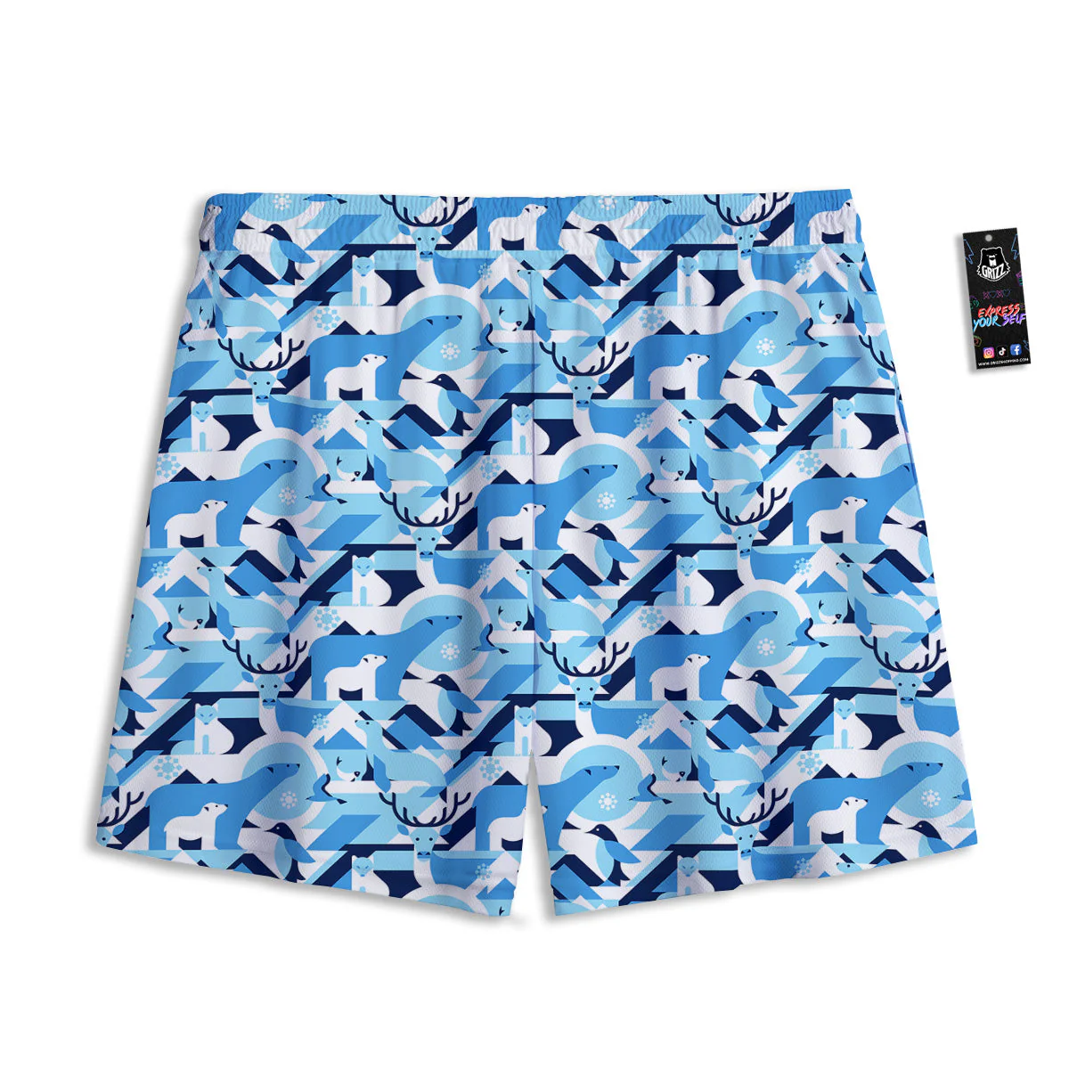 Blue Arctic Animals Print Pattern Mesh Shorts - Image 2