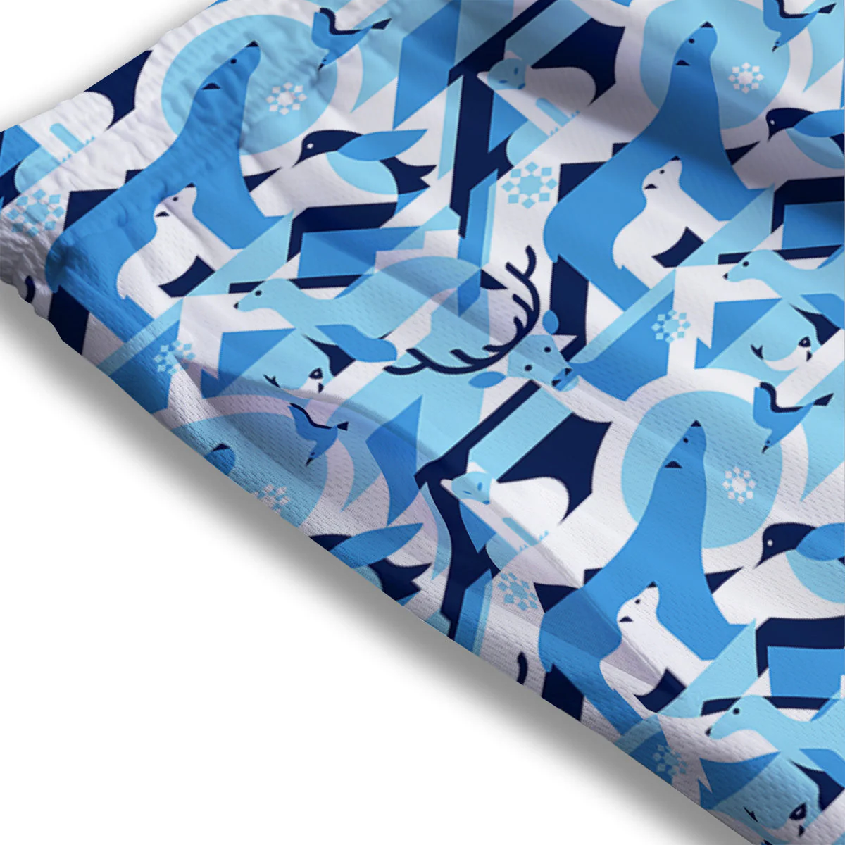 Blue Arctic Animals Print Pattern Mesh Shorts - Image 3