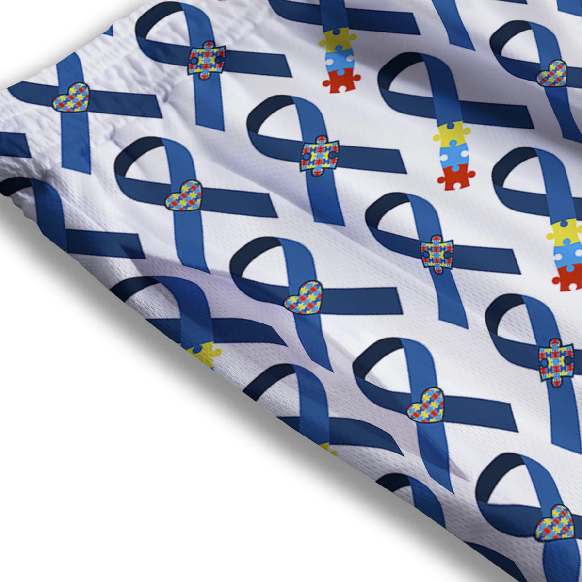 Blue Autism Awarenes Print Pattern Mesh Shorts - Image 3