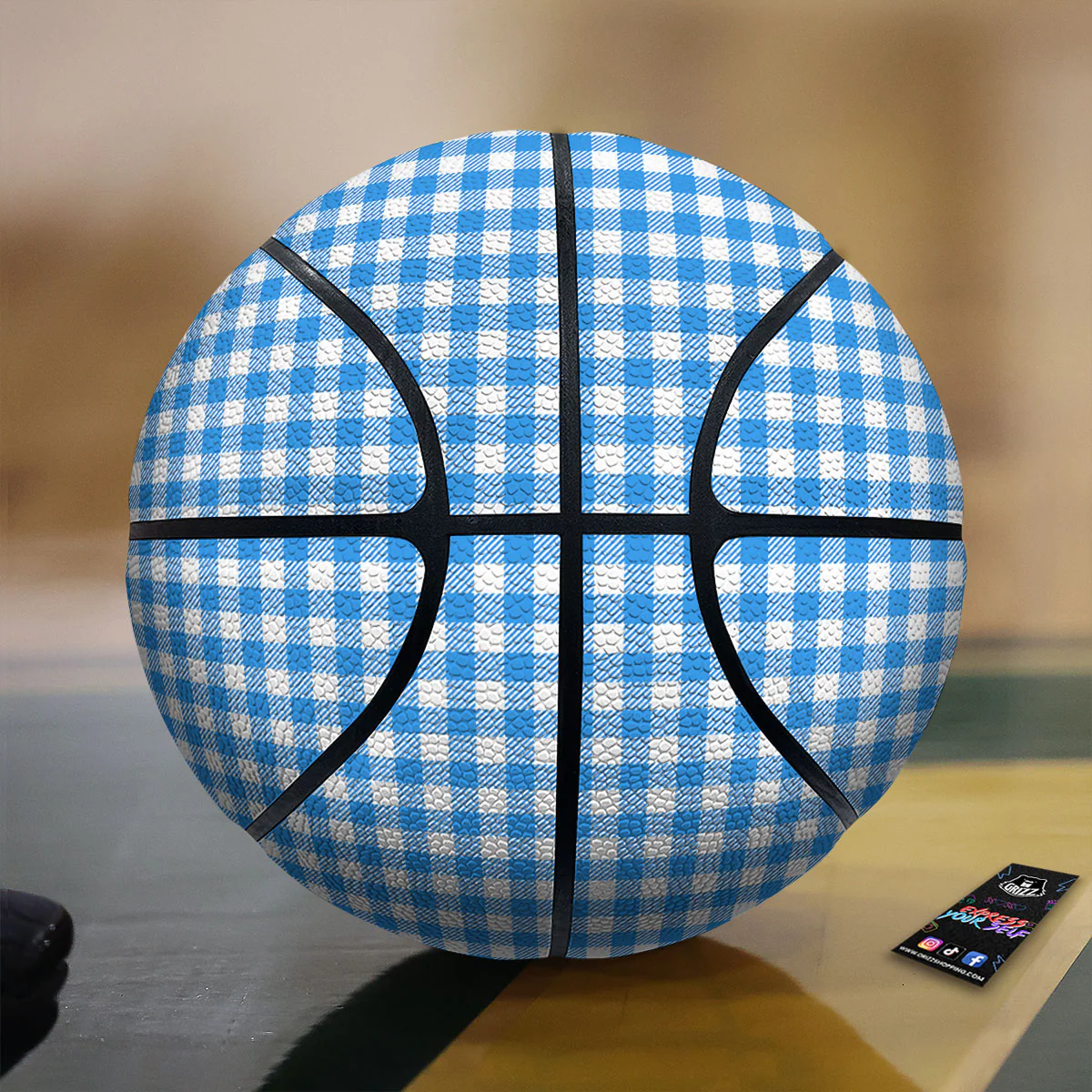 Blue Azure And White Gingham Print Basketball