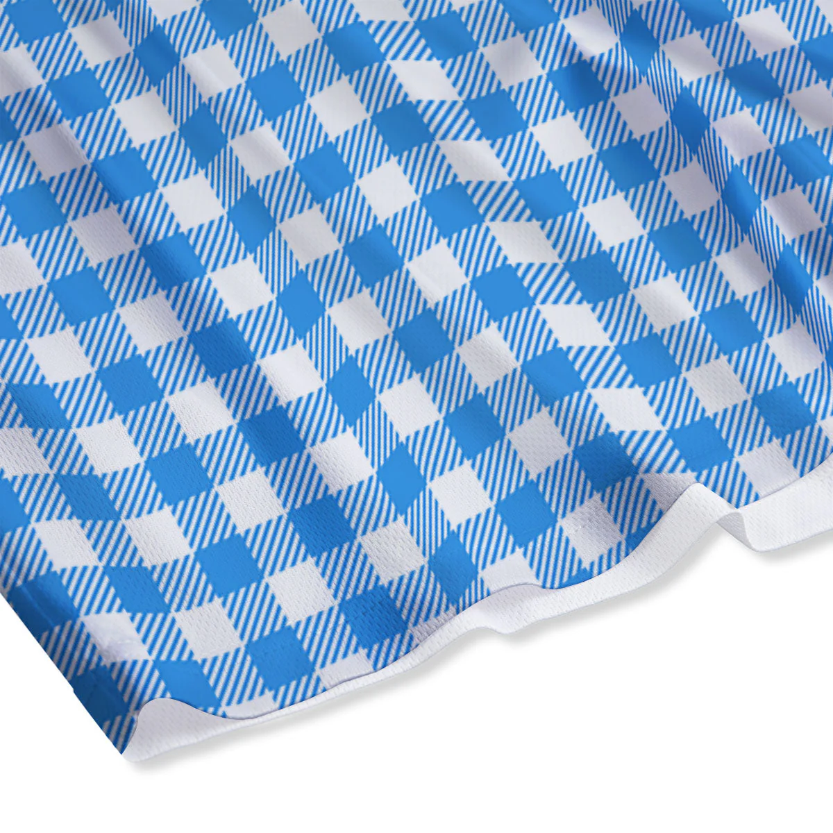 Blue Azure And White Gingham Print Mesh Shorts - Image 4