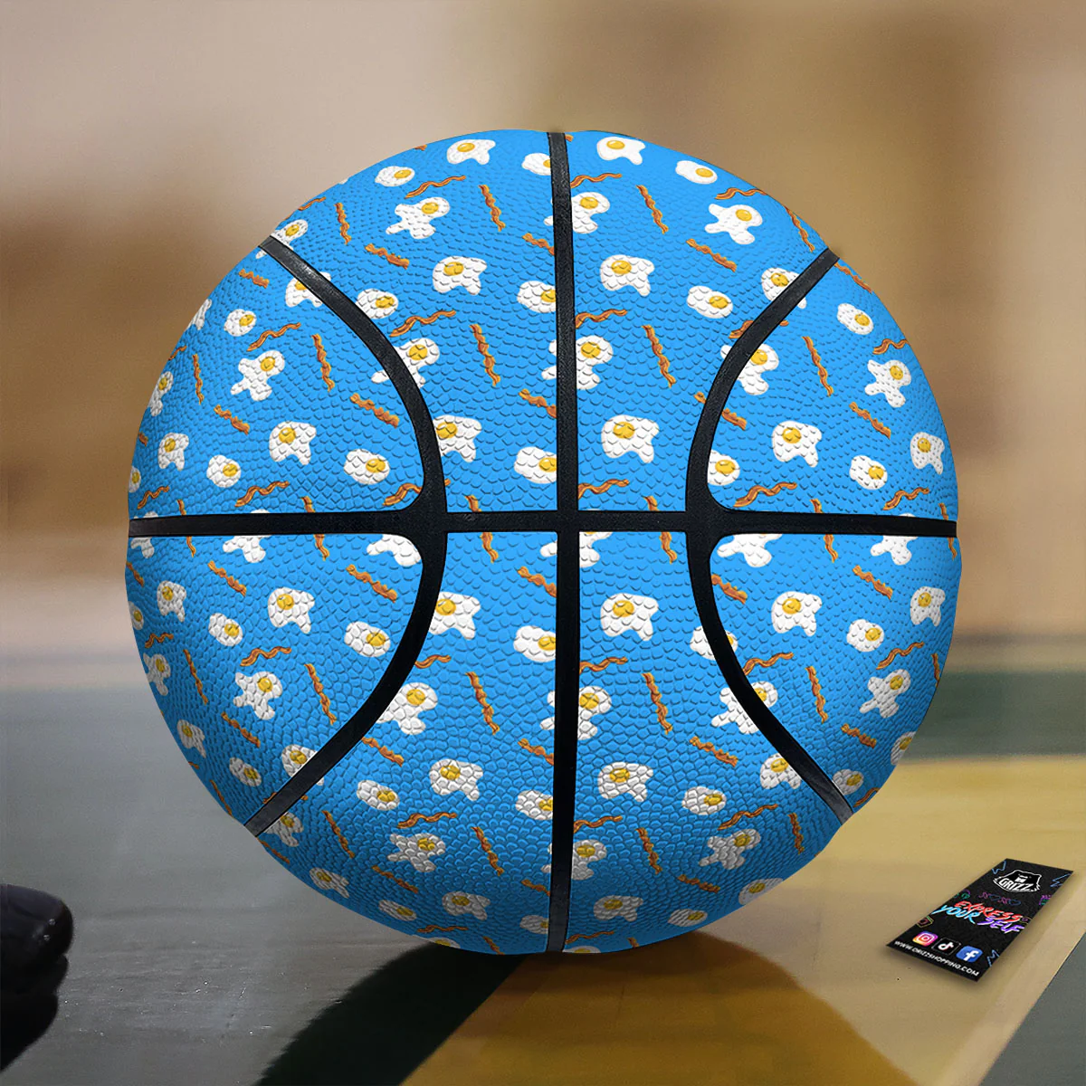 Blue Bacon And Fried Egg Print Pattern Basketball