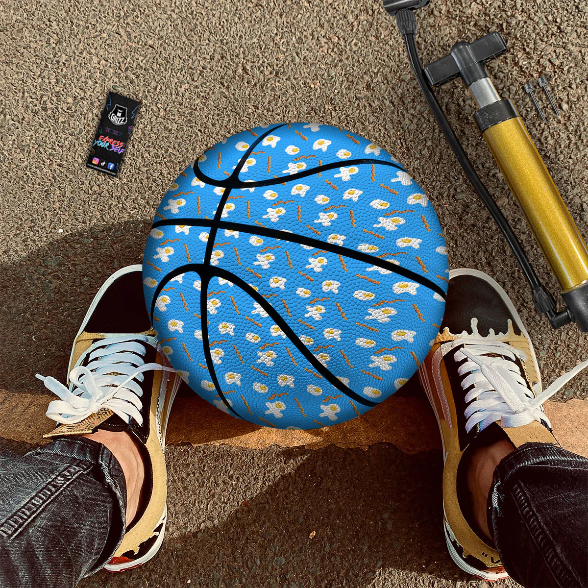Blue Bacon And Fried Egg Print Pattern Basketball - Image 2