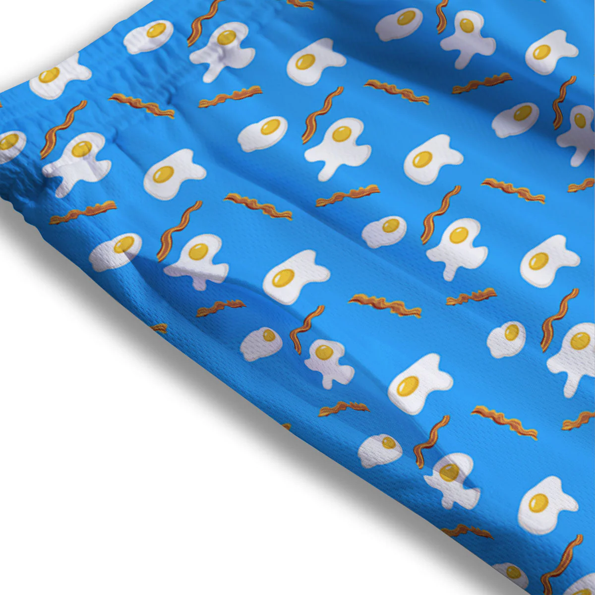 Blue Bacon And Fried Egg Print Pattern Mesh Shorts - Image 3