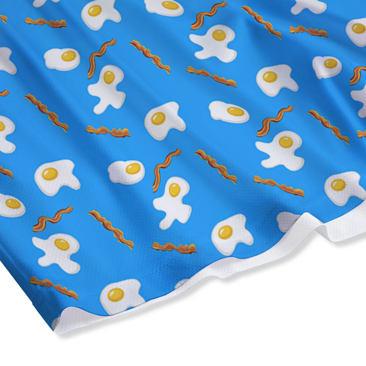 Blue Bacon And Fried Egg Print Pattern Mesh Shorts - Image 4