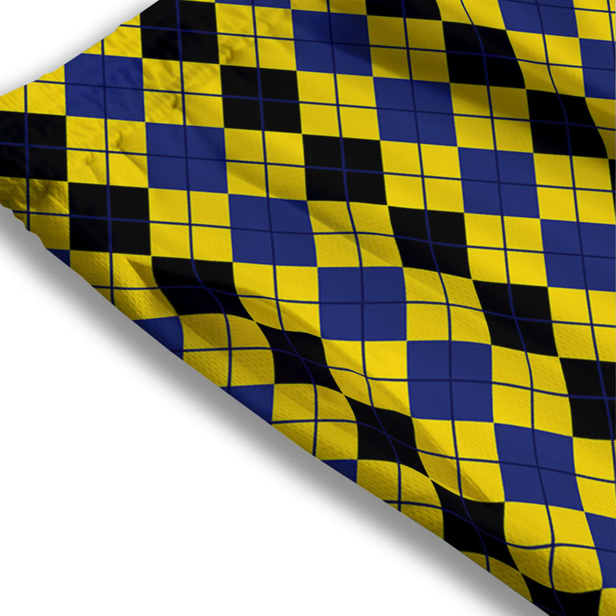 Blue Black And Yellow Argyle Print Mesh Shorts - Image 3