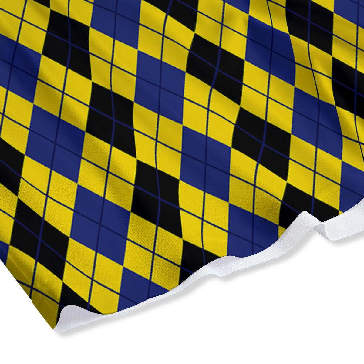 Blue Black And Yellow Argyle Print Mesh Shorts - Image 4