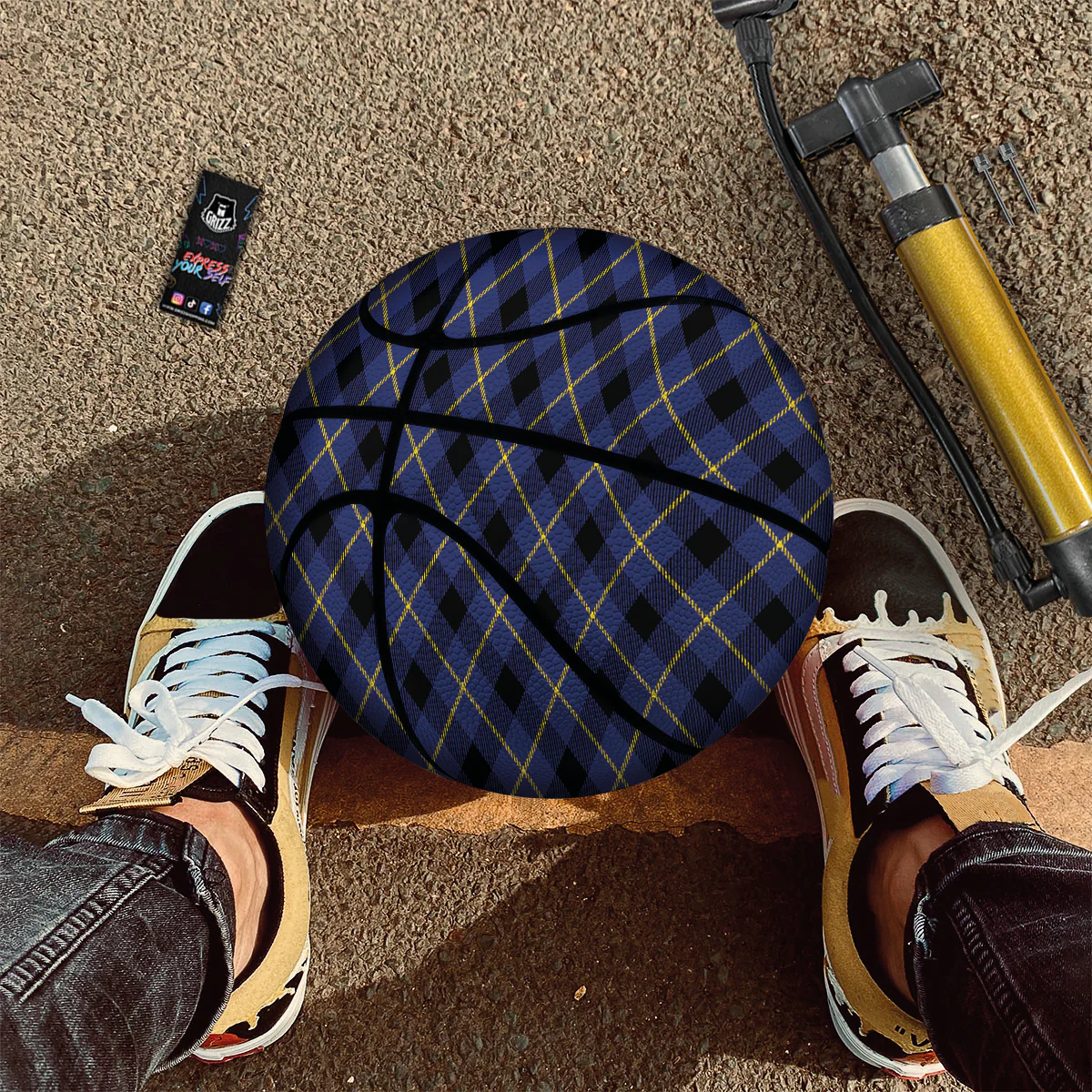 Blue Black And Yellow Plaid Print Basketball - Image 2