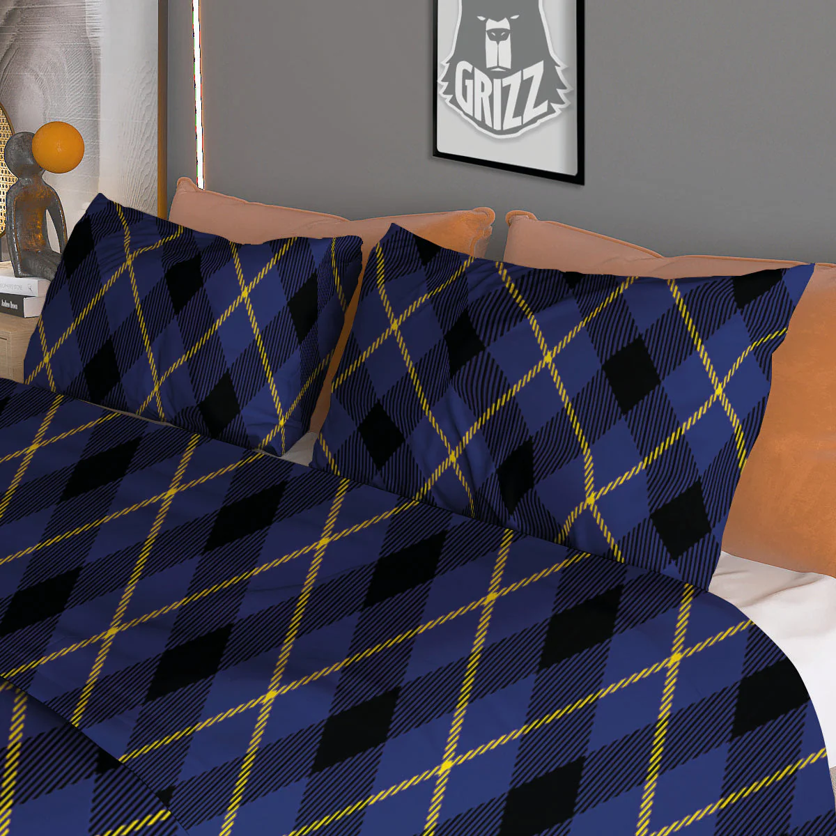 Blue Black And Yellow Plaid Print Duvet Cover Bedding Set - Image 3