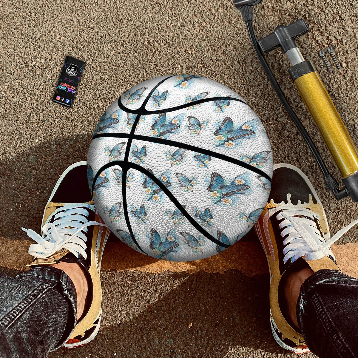 Blue Butterfly Blossom Print Pattern Basketball - Image 3