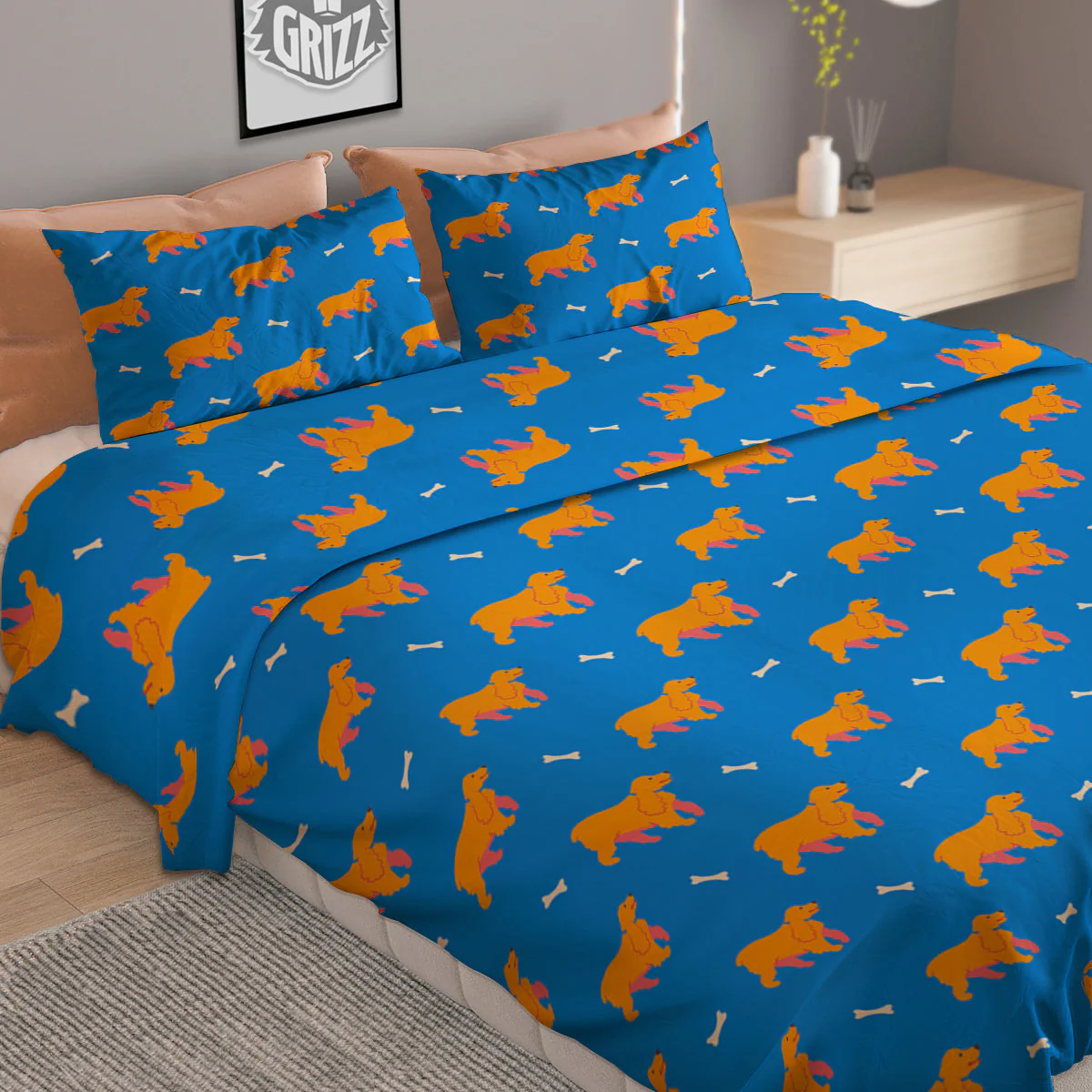 Blue Cocker spaniel Print Pattern Duvet Cover Bedding Set - Image 2
