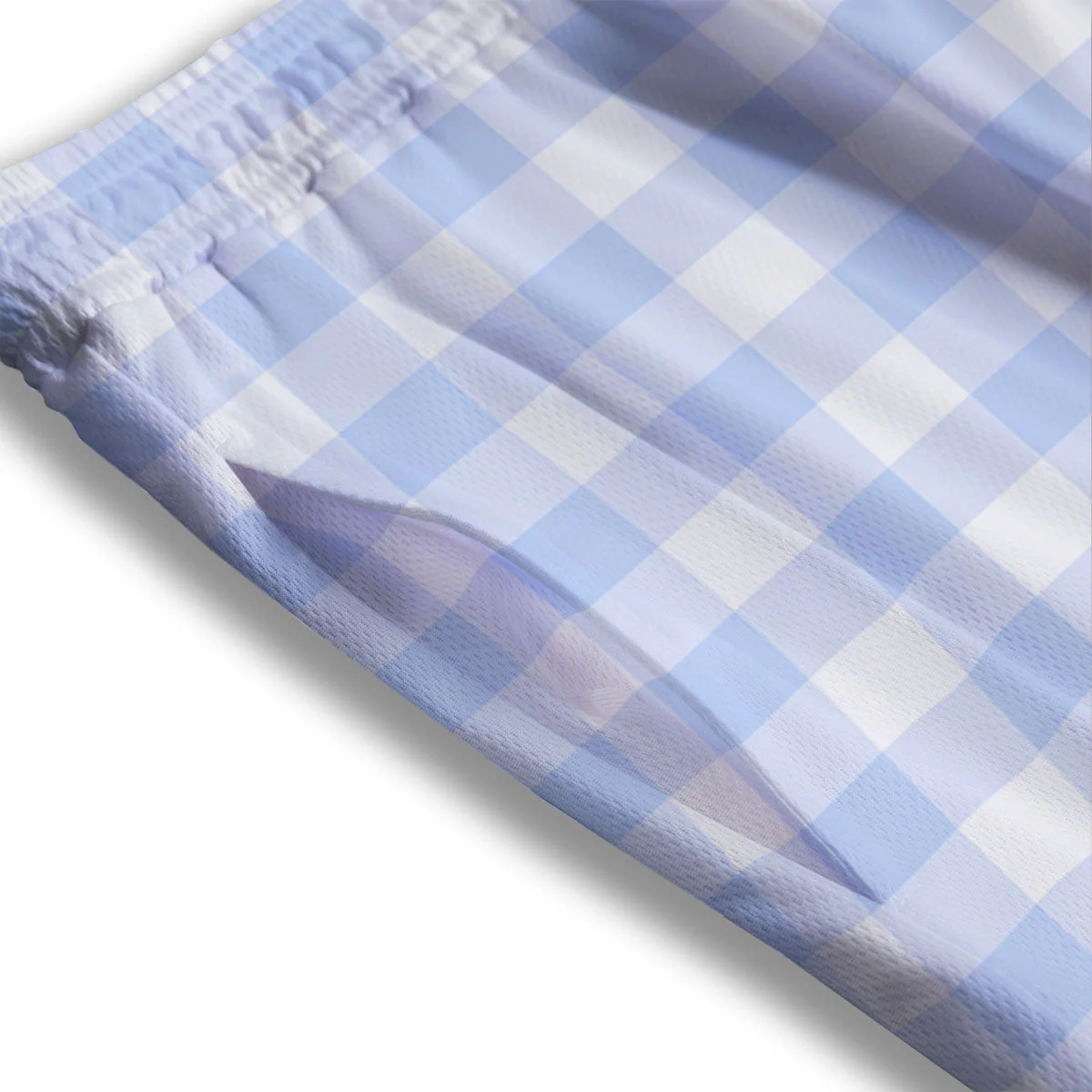 Blue Cornflower And White Gingham Print Mesh Shorts - Image 3