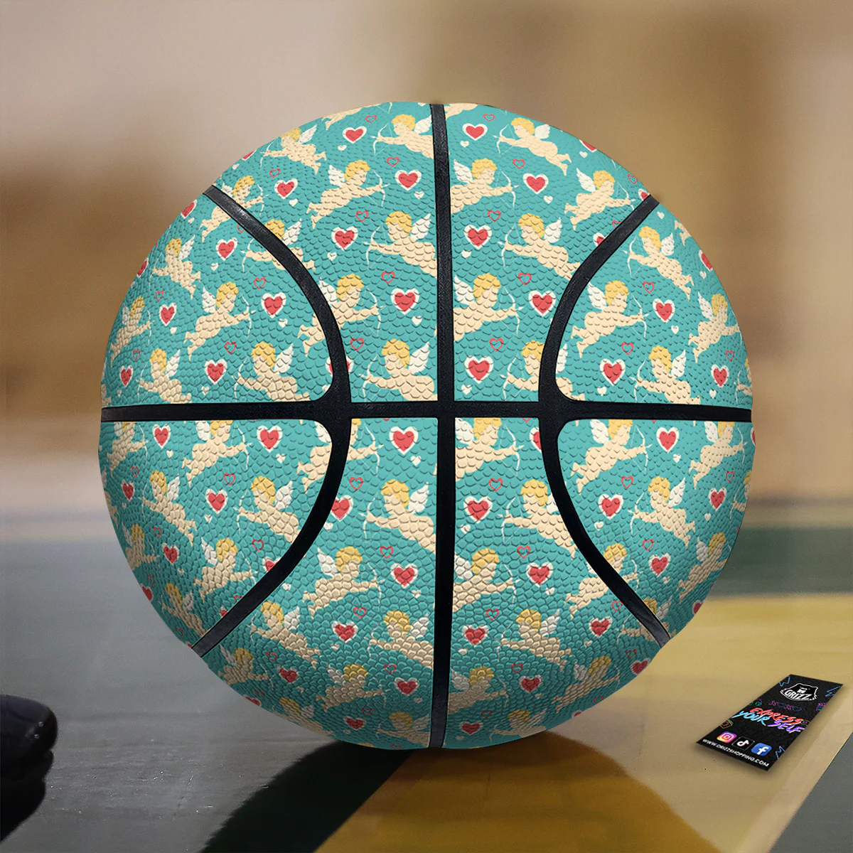 Blue Cupid And Heart Print Pattern Basketball