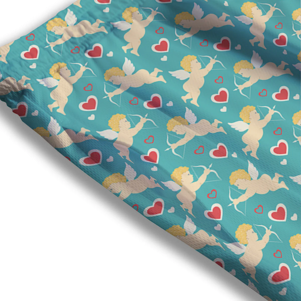 Blue Cupid And Heart Print Pattern Mesh Shorts - Image 3