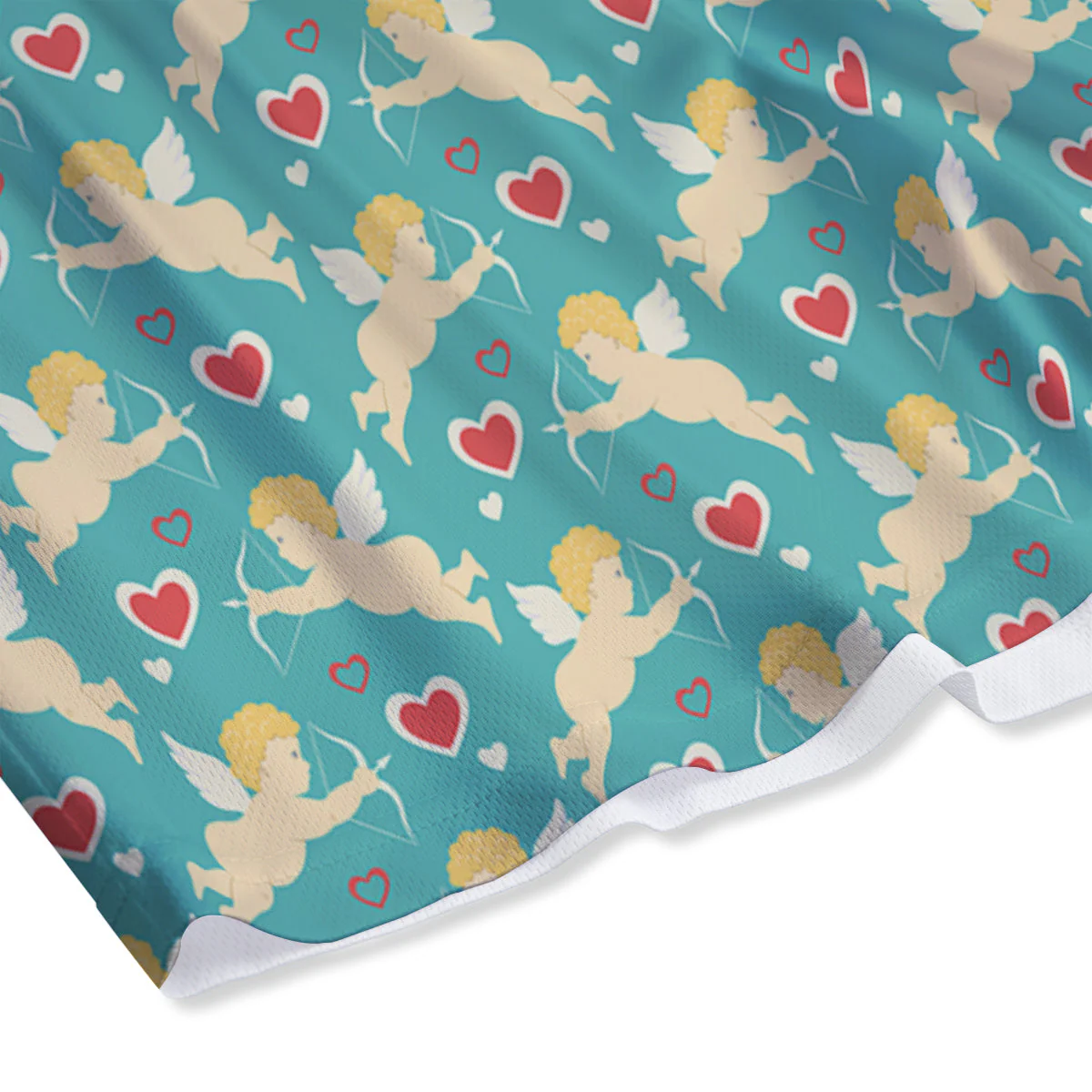 Blue Cupid And Heart Print Pattern Mesh Shorts - Image 4