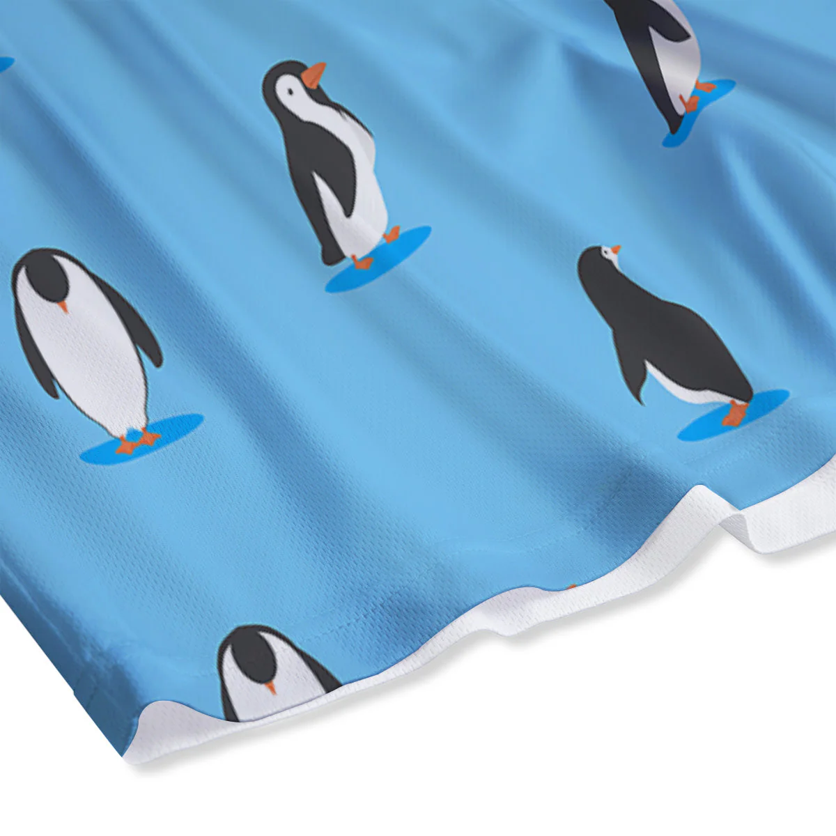 Blue Cute Penguin Print Pattern Mesh Shorts - Image 4