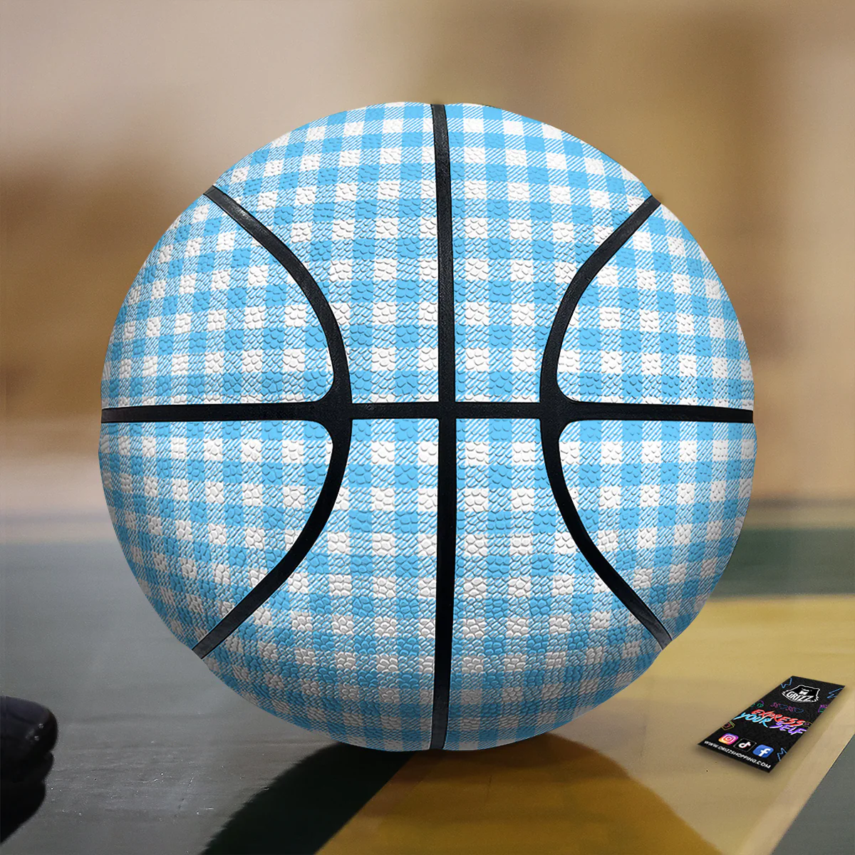 Blue Cyan And White Gingham Print Basketball