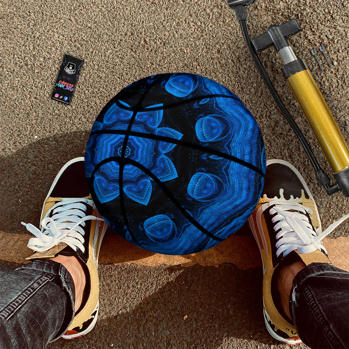 Blue Dark Kaleidoscope Print Basketball - Image 2