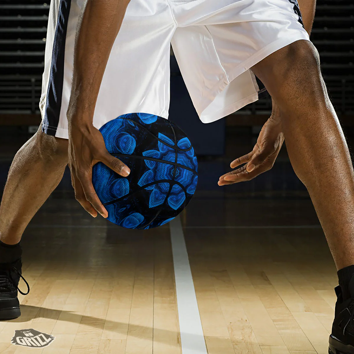 Blue Dark Kaleidoscope Print Basketball - Image 3