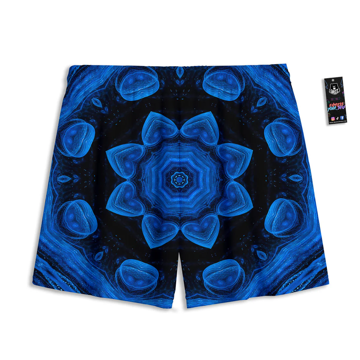 Blue Dark Kaleidoscope Print Mesh Shorts - Image 2