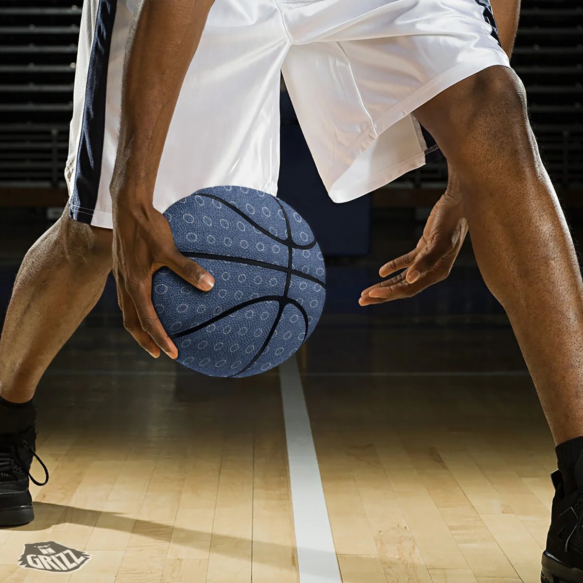 Blue Denim Jeans Polka Dot Print Pattern Basketball - Image 3