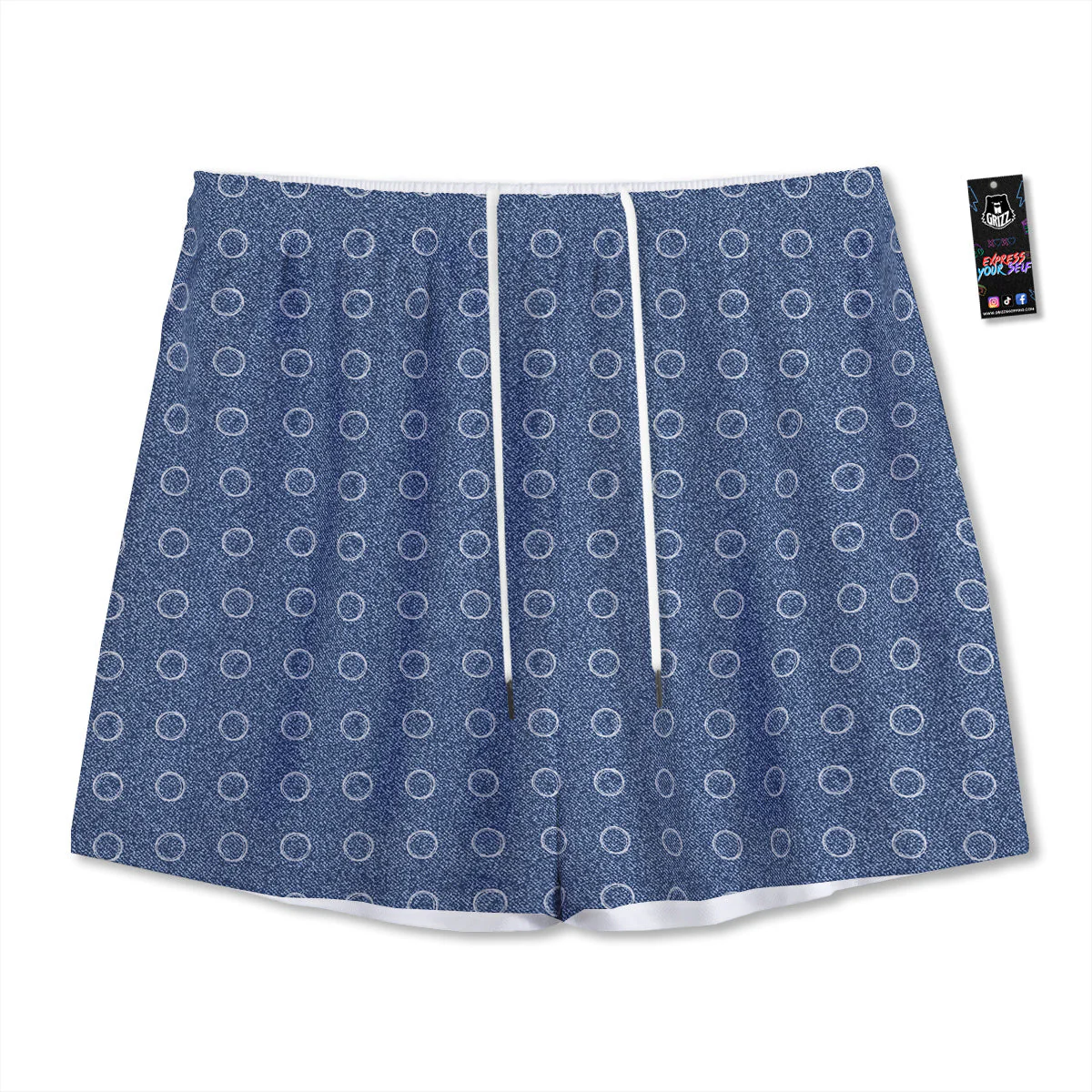 Blue Denim Jeans Polka Dot Print Pattern Mesh Shorts