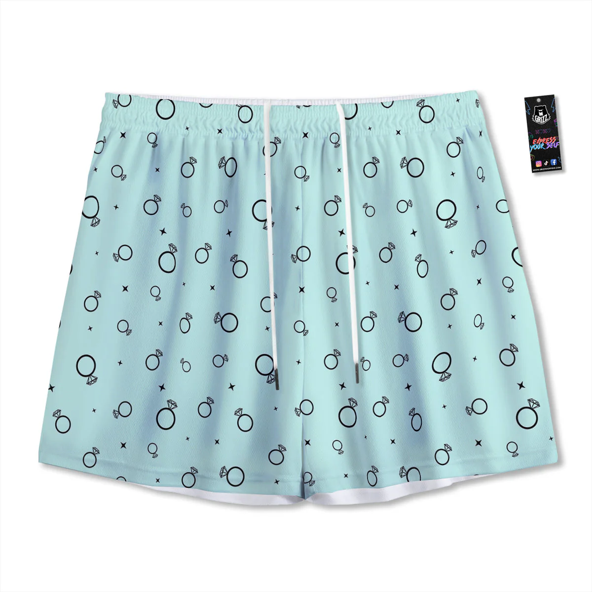 Blue Diamond Ring Print Pattern Mesh Shorts