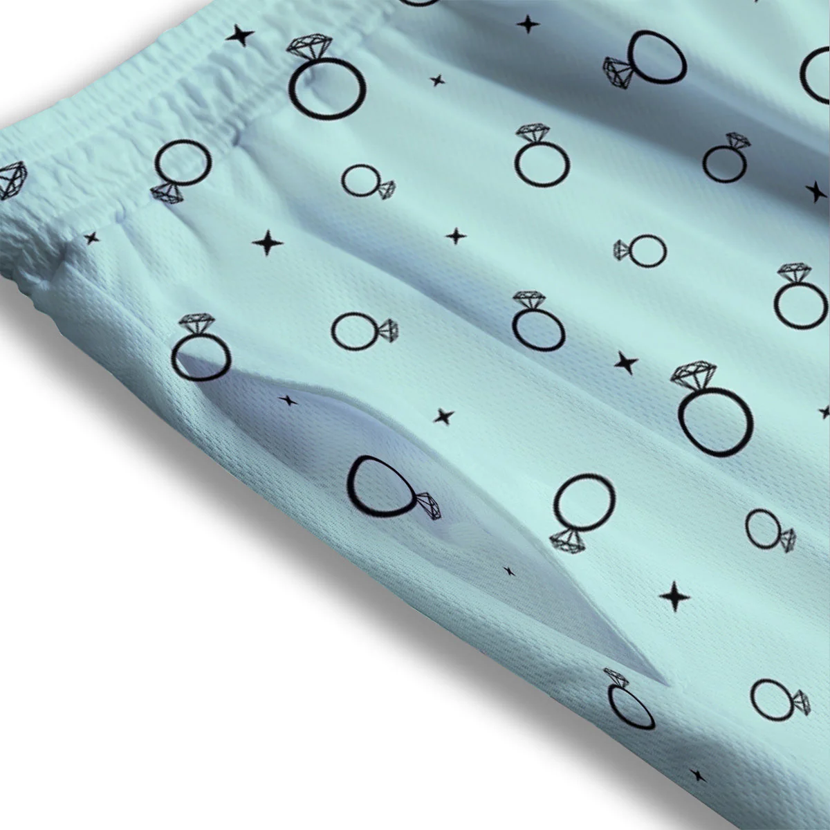 Blue Diamond Ring Print Pattern Mesh Shorts - Image 3